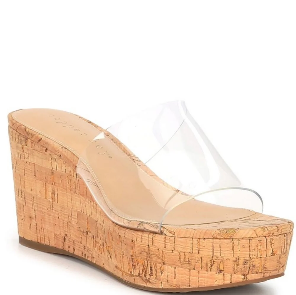 Copper Key Seaside Women's Clear Vinyl Platform Cork Wedge Sandals Size 10